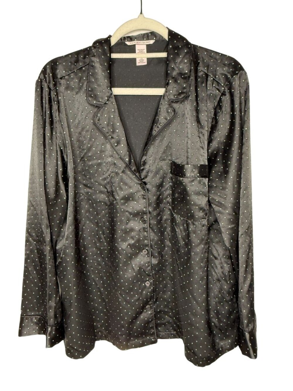 Victoriaâs Secret L Black Satin Rhinestone Pajama Top Bling